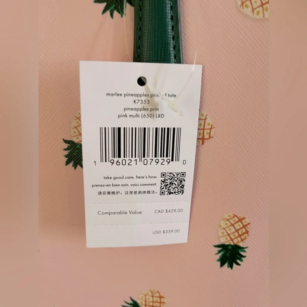 NWT: KATE SPADE NEW YORK Marlee Pineapple Tote Pink Multiple Color - Picture 6 of 11